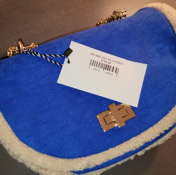 Blue Suede & Shearling Handbag. - Picture 2 of 10